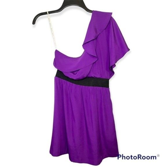 Sugarlips Purple One Shoulder Ruffle Cocktail Dress Size Small - Picture 2 of 6